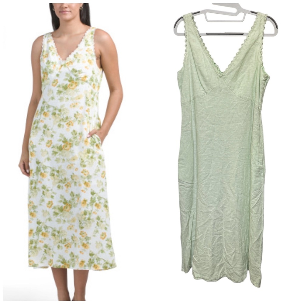 Organic Linen Blend Lace Trim Pastel Green Maxi Laura Ashley Size 4